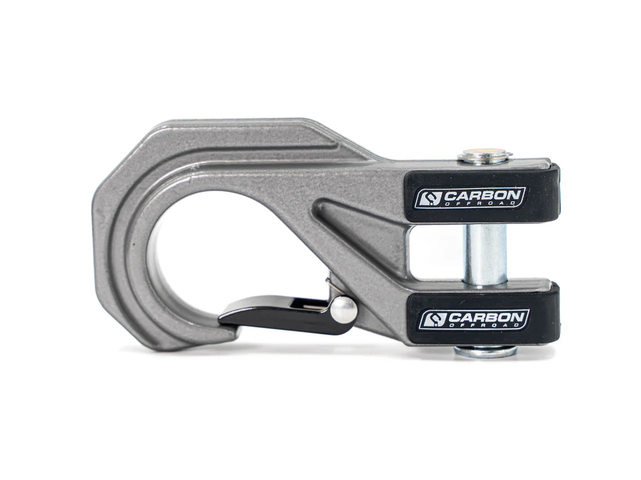 Metal clevis pin with Carbon Products branding on a white background
