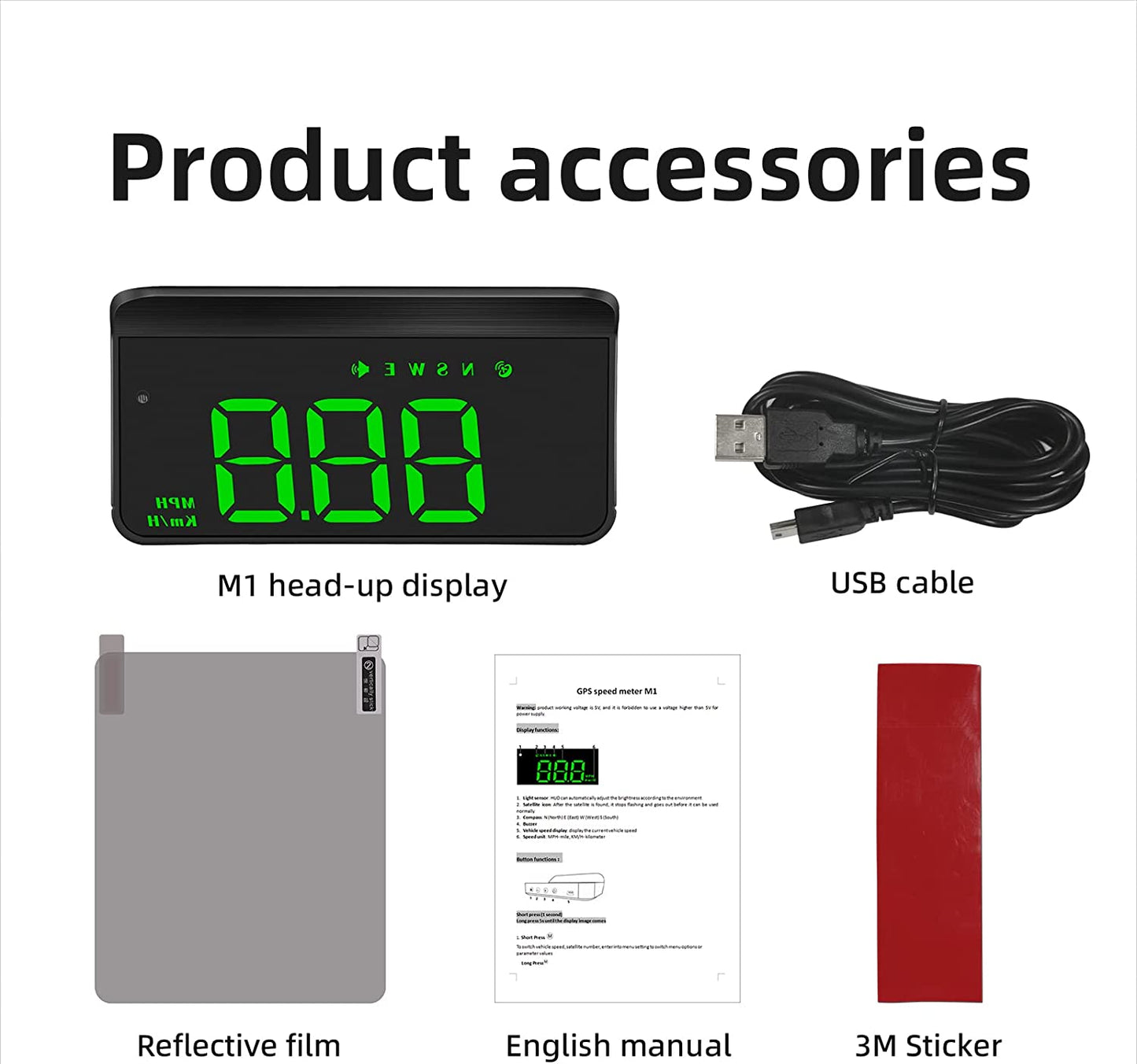 Digital GPS Speedometer M1,Car Hud Head up Display with Speed Warning,Car Speed Digital Display Odometer with Fatigue Driving Warning, for All Cars (M1 Green)