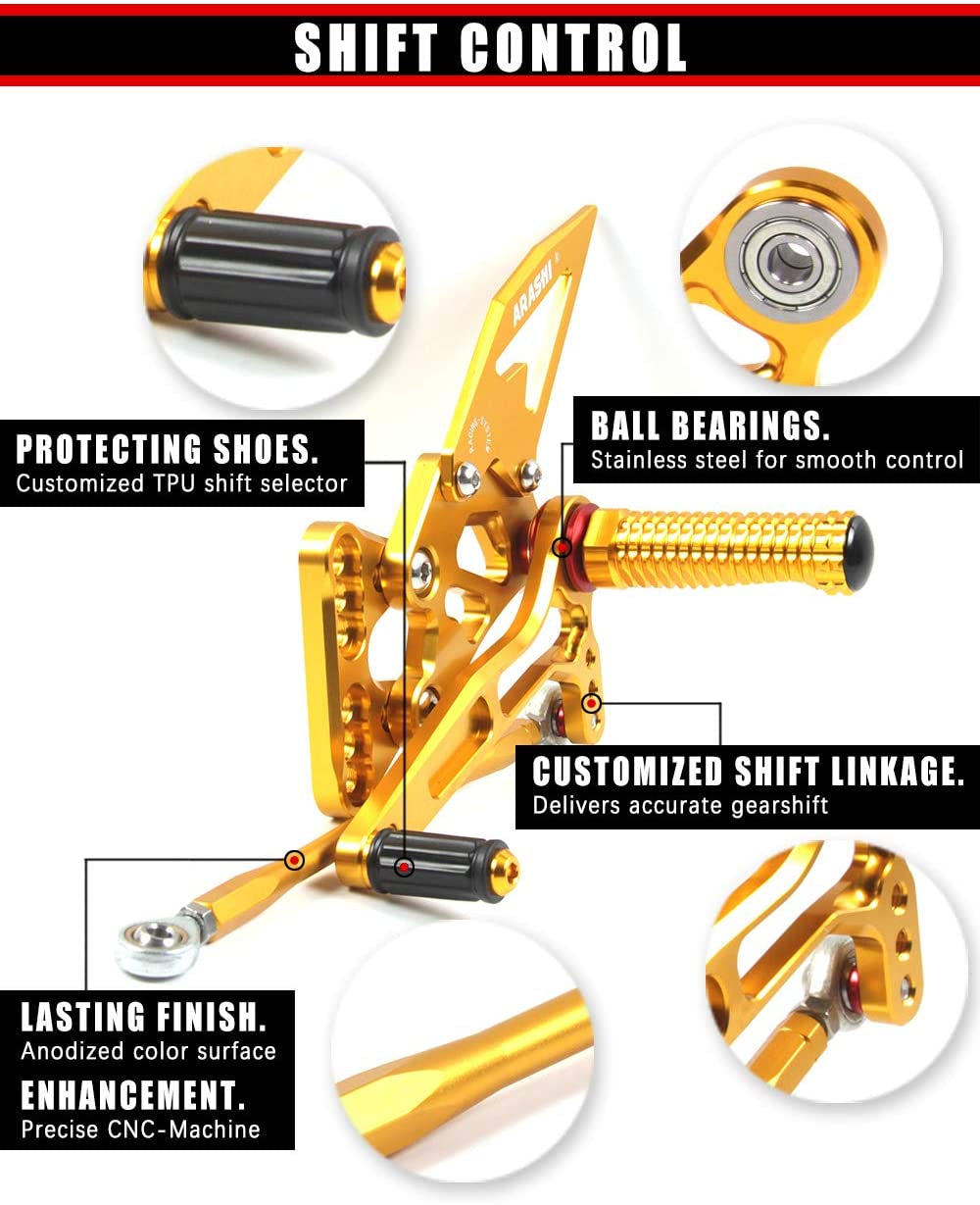 (Version 2.0) Adjustable Rearsets for YAMAHA MT07 FZ07 2018-2021 Motorcycle Accessories Foot Pegs Footrests Rear Set MT FZ 07 Gold 2019 2020