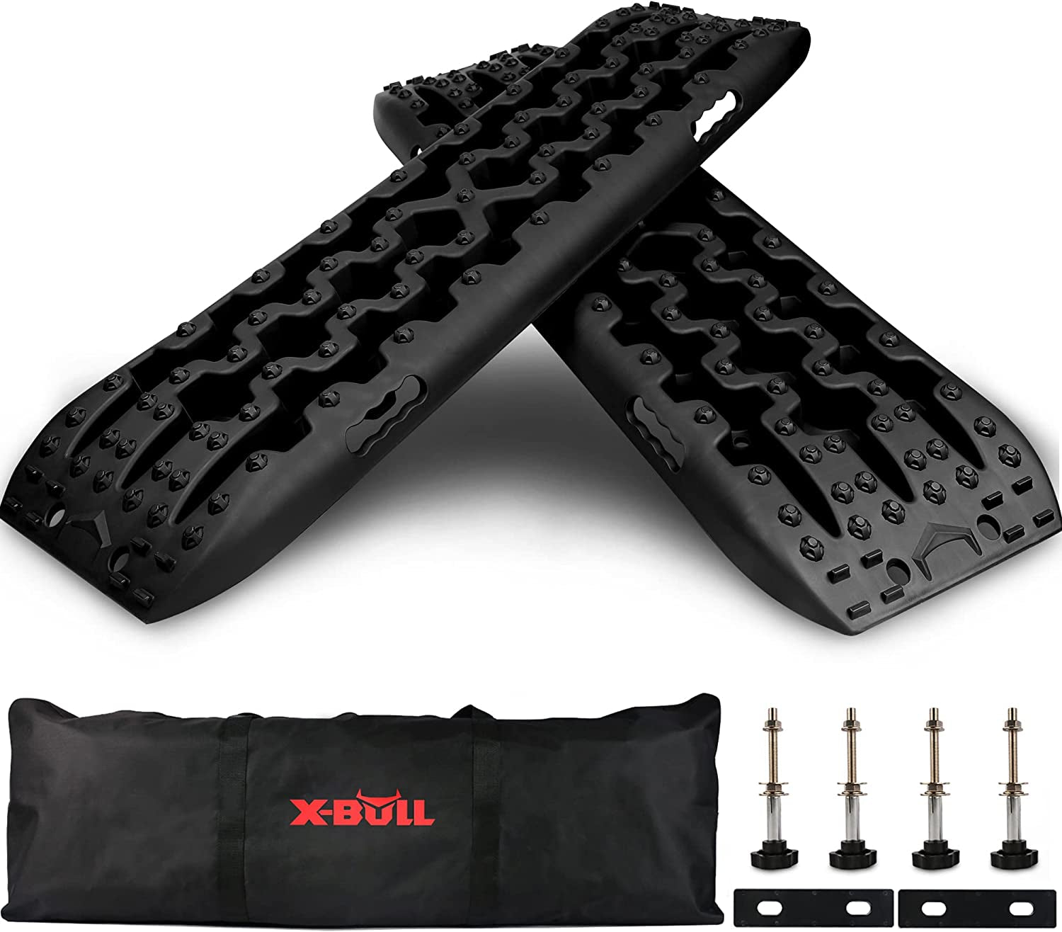 X-Bull Recovery Tracks with Bag and Mounting Pin Set 4X4 Recovery Boards Offroad 4Wd Tracks 22046LBS/10000KG Stand for Automotive Accessories Tires and Wheels in the Sand Mud Snow(Gen 3.0 Black)