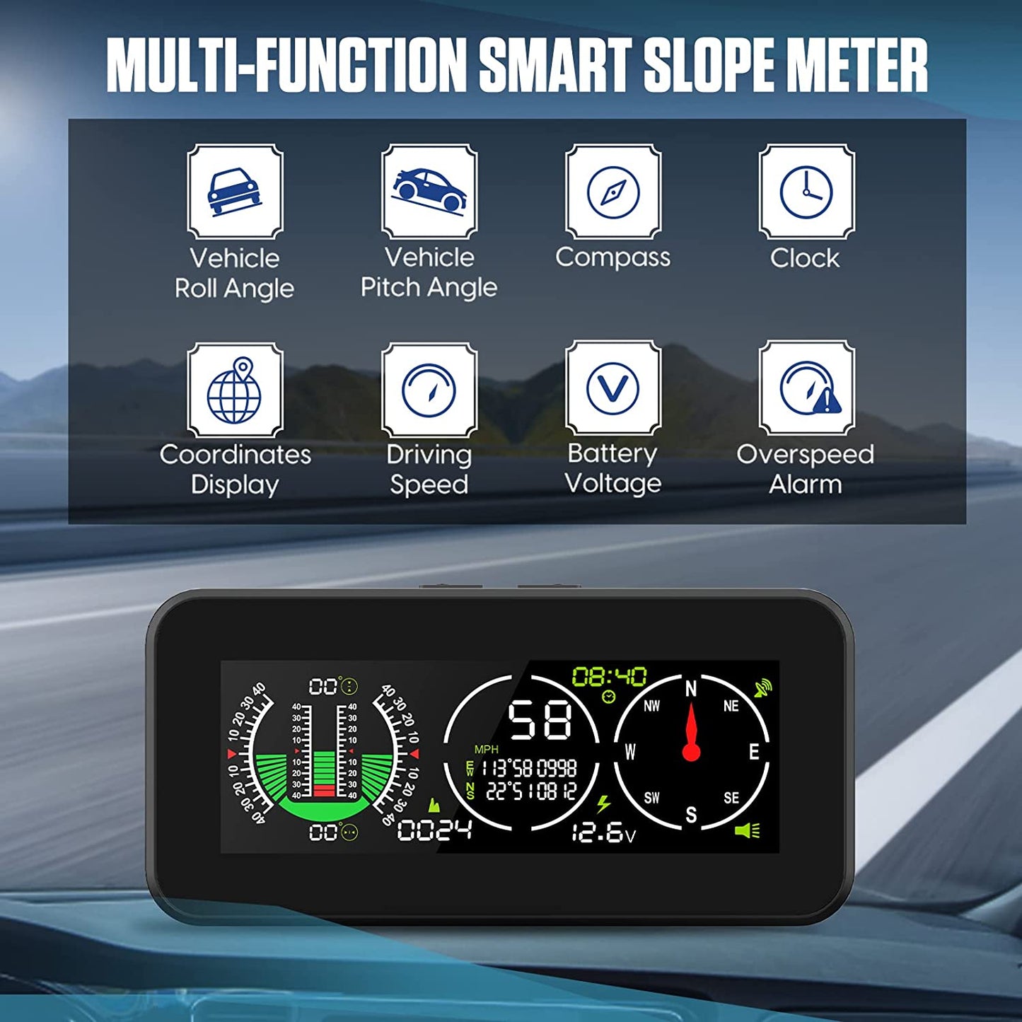 M60 Car Inclinmeter Level Tilt Meter, Digital HUD GPS Speed Slope Meter