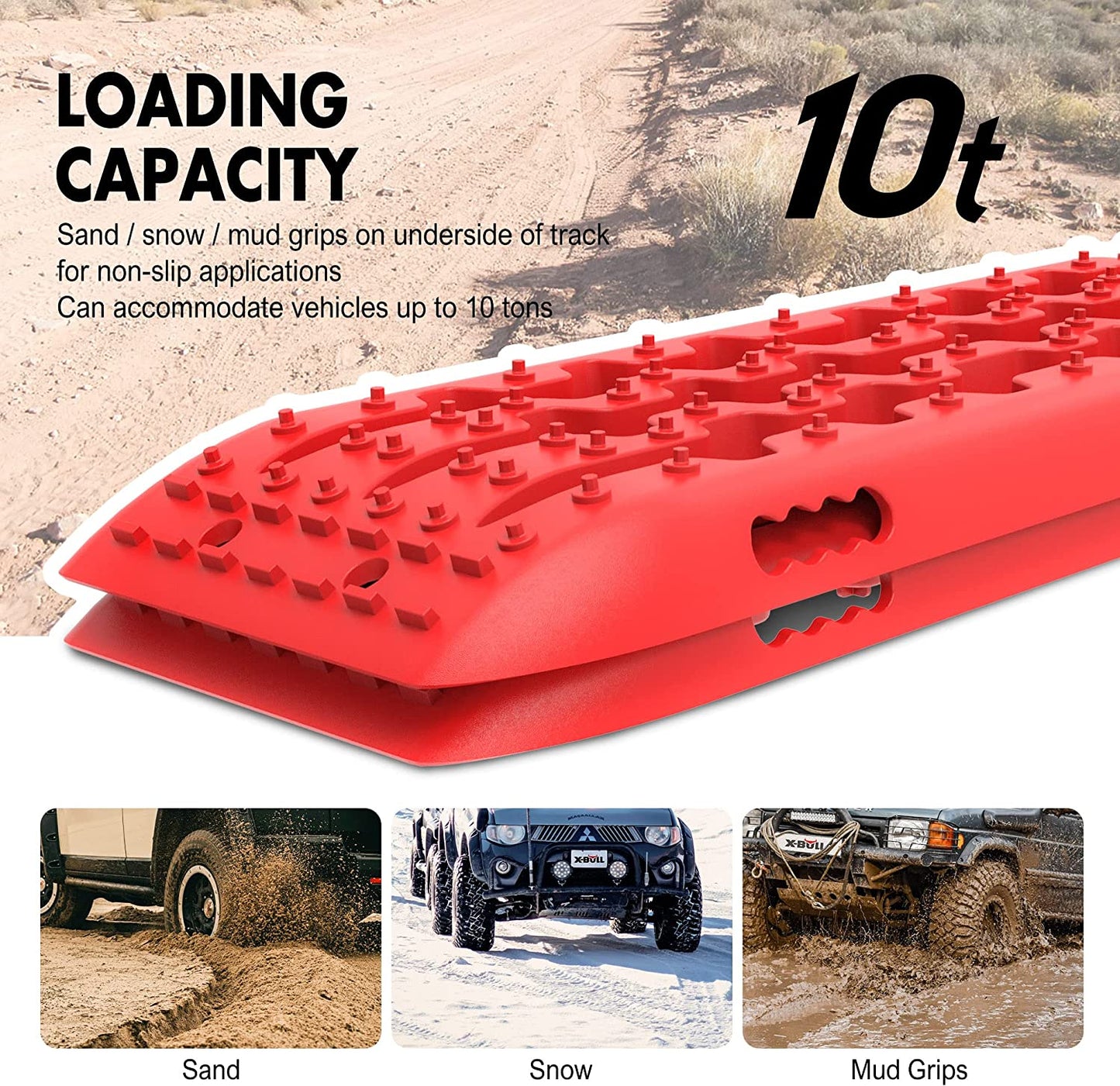 X-BULL Recovery Tracks 4X4 Recovery Boards Offroad 4Wd Tracks 22046LBS/10000KG Stand for Automotive Accessories Tires and Wheels in the Sand Mud Snow(Gen 2.0 Red)