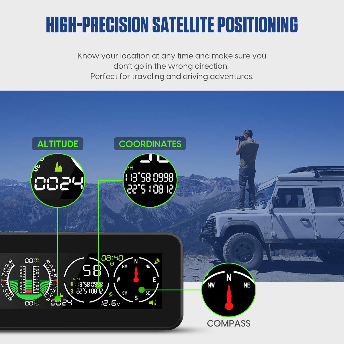 M60 Car Inclinmeter Level Tilt Meter, Digital HUD GPS Speed Slope Meter