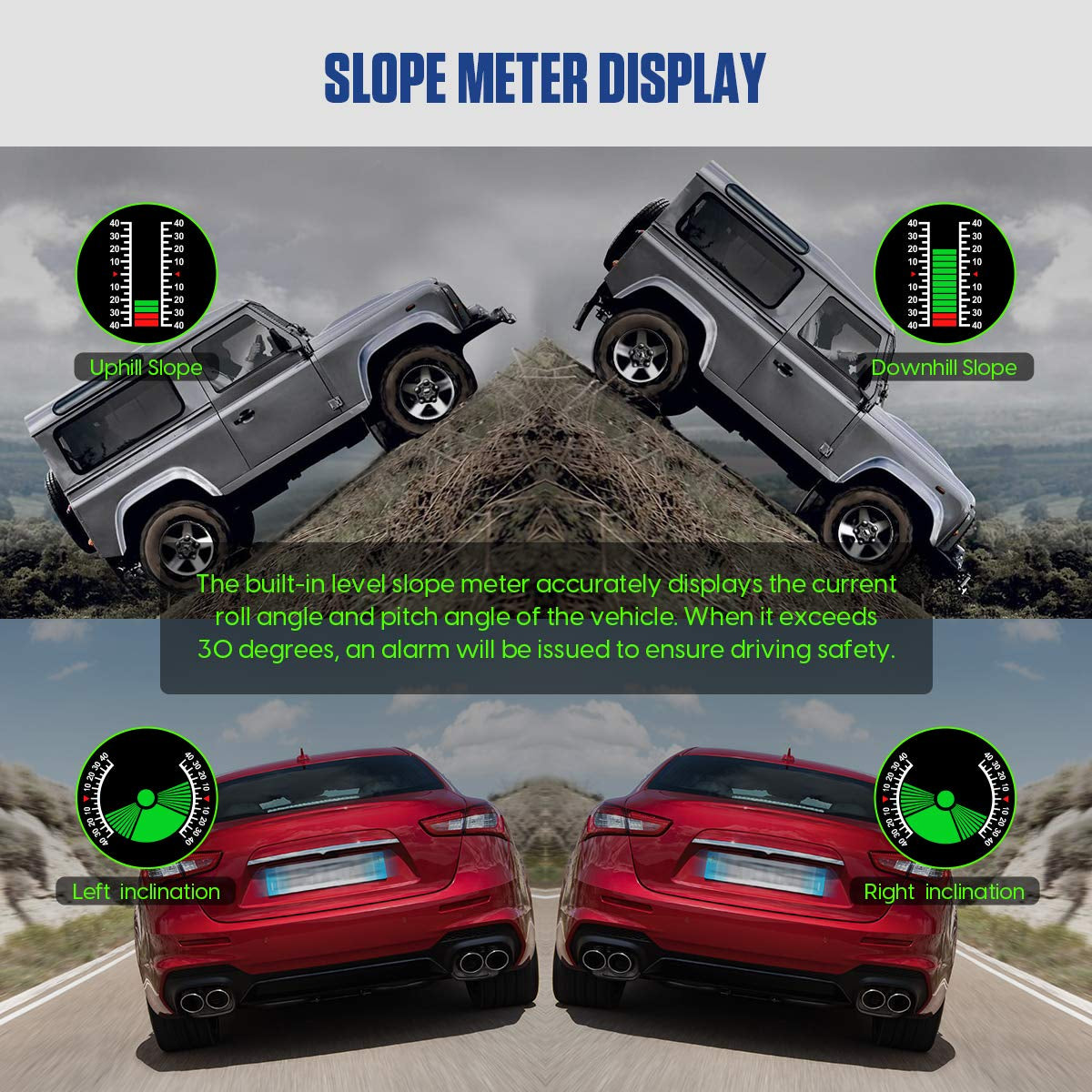 M60 Car Inclinmeter Level Tilt Meter, Digital HUD GPS Speed Slope Meter