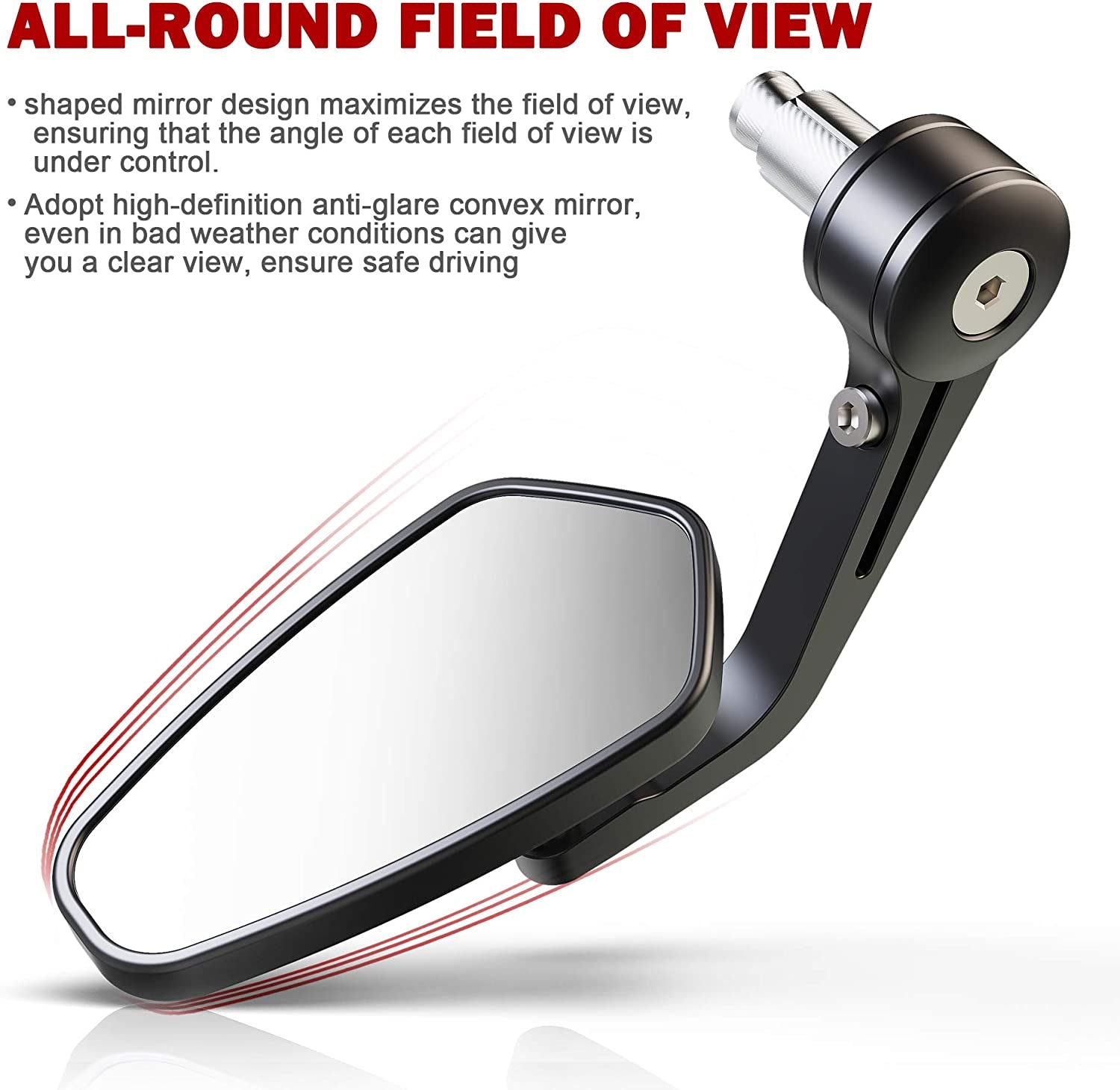 Bar End Mirrors, 7/8 Universal Motorcycle Rear View Mirror Side Standard Hollow Arrow Black Compatible with Street Sport Bike Cruiser Scooter