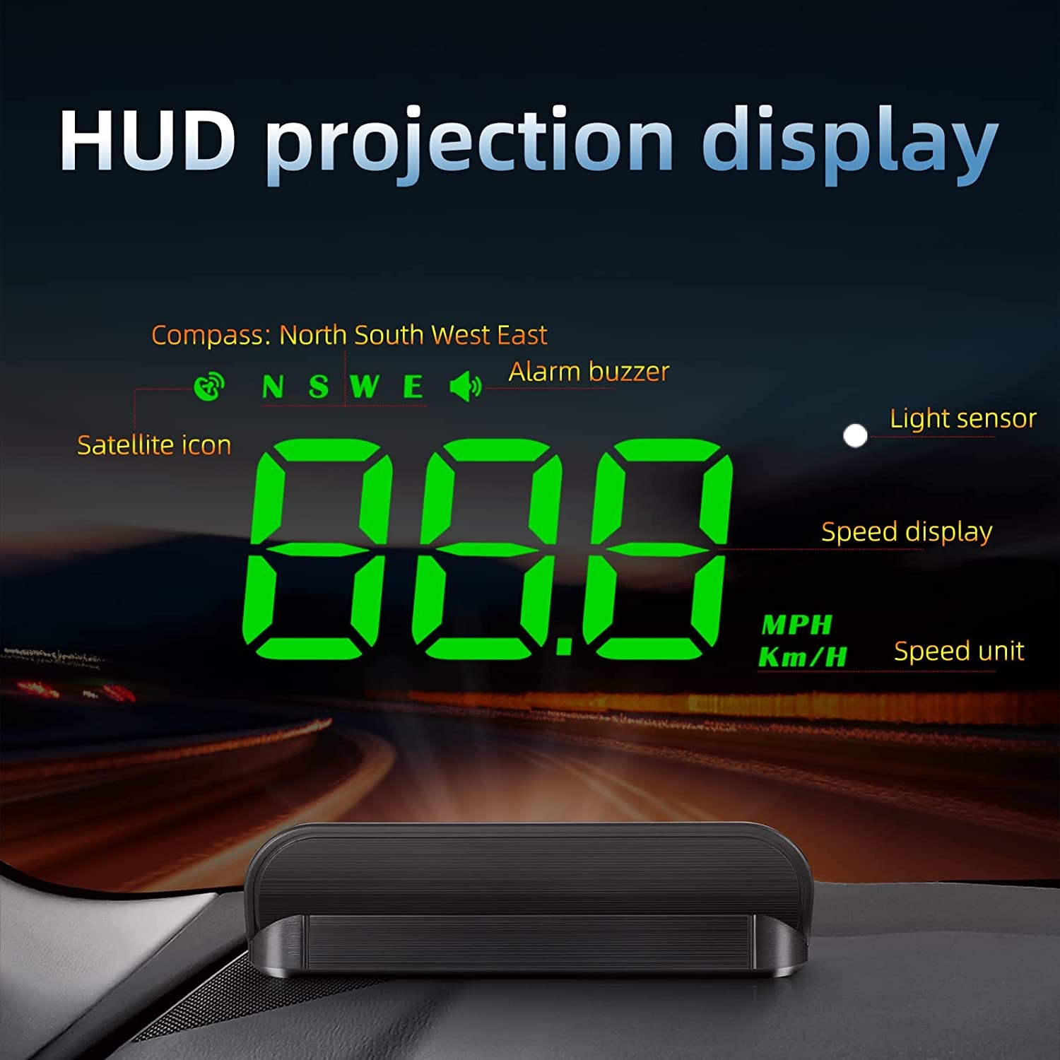 Digital GPS Speedometer M1，Car Hud Head up Display with Speed Warning，Car Speed Digital Display Odometer with Fatigue Driving Warning, for All Cars (M1 Green)